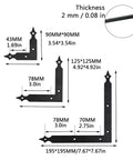 Set Of Four L Shape Corner Brackets In Carbon Steel With Black Anti Rust Coating For Sliding Barn Doors Functional And Decorative 90x90mm 125x125mm 195x195mm Sizes Ideal For Garage Doors Gates Shutters And Furniture, diagram with dimensions and thickness details