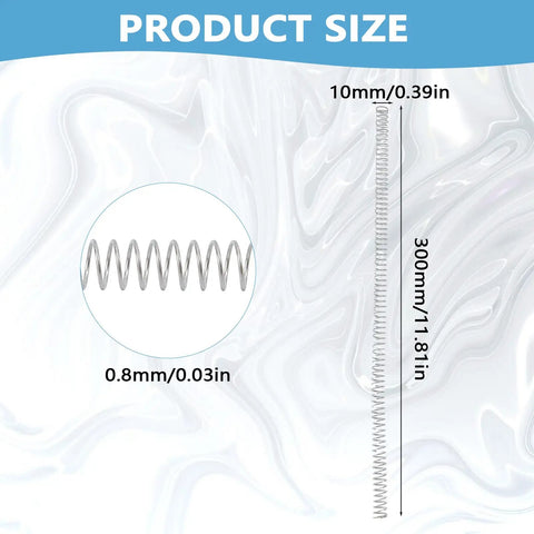 Stainless Steel Compression Springs 0.8 Mm Wire By 10 Mm Outer Diameter Assorted Kit For DIY Repairs And Household Fixes With Nickel Plating Long Lasting Extension For Auto Or Machinery Projects, 300mm size diagram