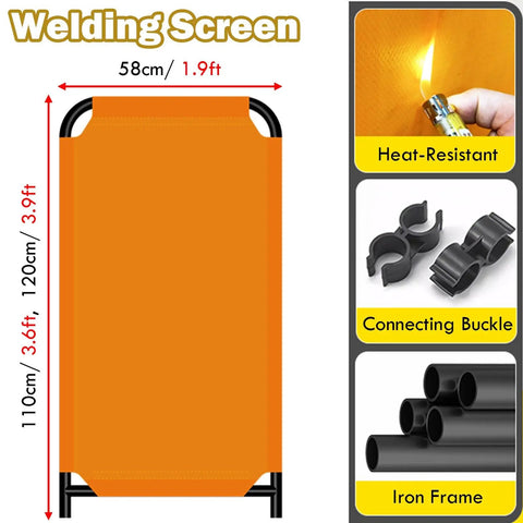 Built Tough Welding Curtain Foldable Screen Barrier 43 Inch High Fiberglass Panel; heat resistant, buckle, and iron frame details
