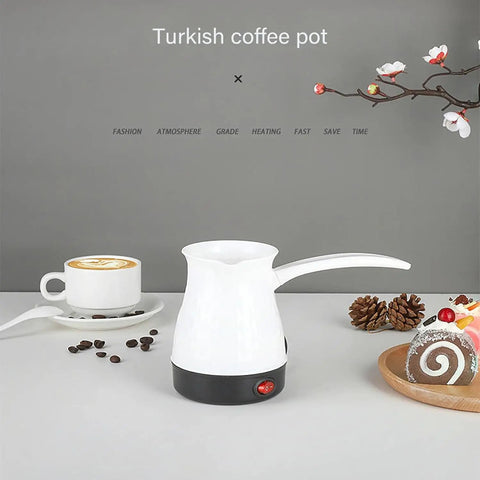 Stainless Steel Turkish Coffee Pot For Home Use 0.5L With 600W Heating Plate Removable Anti Scald Handle in white finish on table