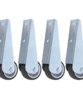 Sturdy 4 Pack Sliding Door Track Rollers For Solid Wood Barn Doors Side Mount Bottom Casters showcasing silver casters from a side view.
