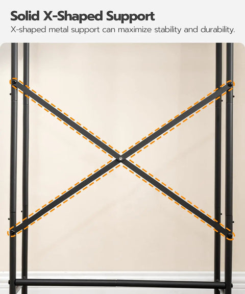 X-shaped metal support on Over The Toilet Storage Organizer 3 Tier Freestanding Bathroom Shelf with Adjustable Feet