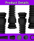 22Pcs Waterproof Cable Gland Conduit Fittings Set With Gasket Six Sizes From 3Mm To 18Mm Flexible Spiral Strain Relief Black Nylon