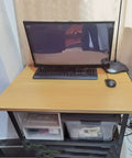 Extra Wide Wood Desk Top For Standing Desks Built Like A Tank One Piece Slab Custom Sized 120X60X25CM with monitor and keyboard on top.