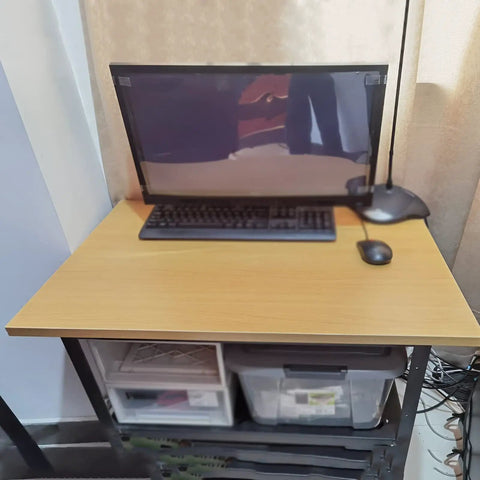 Extra Wide Wood Desk Top For Standing Desks Built Like A Tank One Piece Slab Custom Sized 120X60X25CM with monitor and keyboard on top.