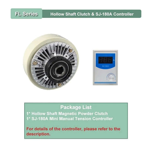 Hollow Shaft Magnetic Powder Clutch with SJ-180A Controller, part of Magnetic Powder Clutch And Brake Tension Controller Kit With Six Twelve Fifty Hundred Nm Torque Options And Zero Point Six And One Point Two And Five And Ten Kilograms Load 24V DC One Thousand RPM Heavy Duty Industrial Grade Control Module For FL K SJ.