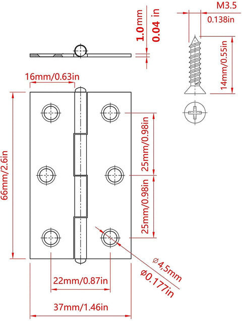 Stainless steel folding hinge, 3-inch for doors/windows, with mounting screws