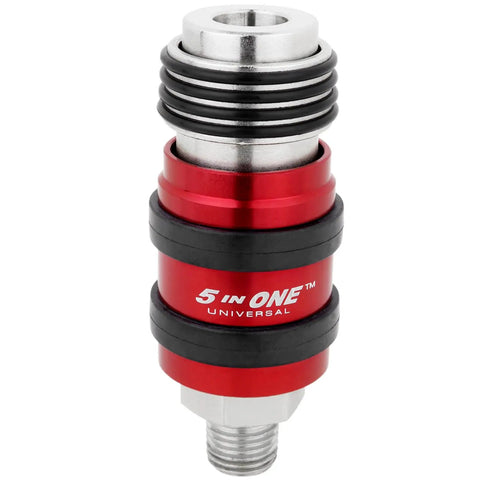 Safety Exhaust Coupler for Pneumatic Systems, Quarter Inch Body, Quarter Inch MNPT, Pack of Five, Durable Air Tool Fitting for Air Lines