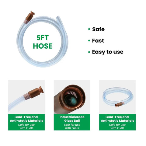 No Hassle Five Foot Three Quarter Self Priming Siphon Hose For Gas And Water Transfer Heavy Duty Shaker Pump, 5ft clear hose.
