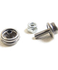 Stainless Steel Snap Cap Socket And Stud Set With One Half Inch Number Eight Machine Screws, 32 pieces, close-up view.