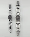 Vintage Sunflower Cabinet Knob With Back Plate Antique Silver And Black shown in both 1.02 and 1.26 inch sizes on plain background.