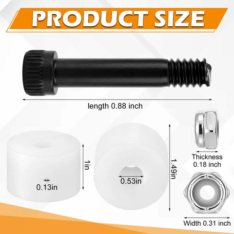 Product size diagram for Six Piece Auger Motor Bushings Kit With Shaft Nuts And Bolts Replacement Parts For Traeger Grills