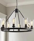 Dope Black 8 Light Chandelier For Kitchen Island With Clear Glass Shades Rustic Industrial Pendant Lighting in living room