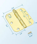 Heavy Duty 3.5 Inch Brass Door Hinges With Brushed Golden Finish and Set Of Three Solid Interior Exterior Hardware Pieces Delivering Buttery Smooth Swing Plus Knockout Style For Any Real Deal Home Upgrade Job Today dimensions 3.5in x 1.5in