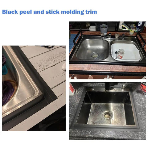 Top Tier Black Caulk Strip For Kitchen Countertops And Sink Backsplash Waterproof Seal Tape With Serious Strong Adhesion, Easy Peel Stick Vinyl Trim Tape For Bathroom Floors And Walls That Keeps Everything Tight And Dry, black peel and stick molding trim around sinks.