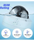Badass 12MP POE Security Camera Kit With Smart Dual Light Setup showing IK08 rated waterproof dome camera with IP67 weatherproof design.
