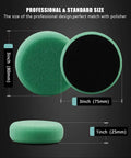 Green 3-inch and 1-inch buffing pads from 29 Piece Drill Buffing And Polishing Pad Set With Mixed Size Pads Backing Pads And Adapters For Car Sanding Polishing And Waxing Includes 24 Polishing And Wool Pads 3 Backing Pads And 2 Adapters