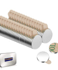 UTOMAG round neodymium magnets with adhesive backing, 60 pieces, 8x1 mm, stored in metal tin
