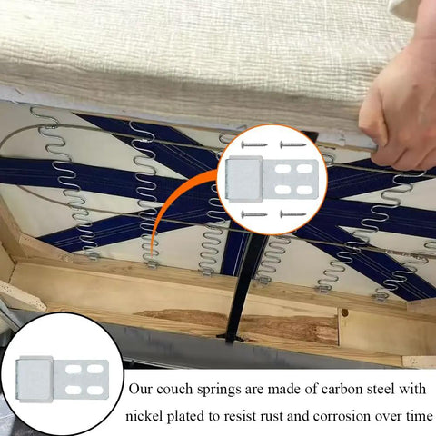 Heavy Duty Couch Spring Clips Furniture Upholstery Repair Kit Includes Eighty Sturdy Screws S Shaped Zig Zag Ek Fasteners, showing nickel plated carbon steel clips and screws.