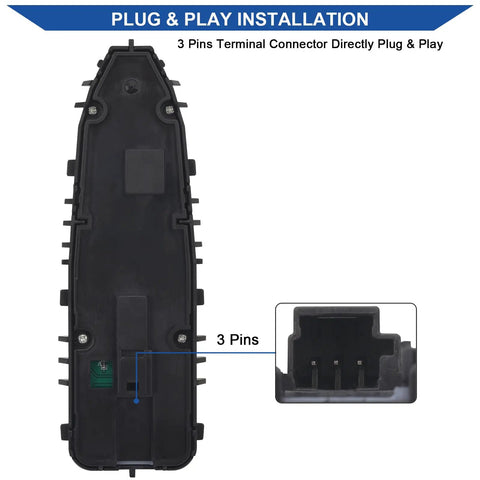 Mercedes Benz Front Driver Side Power Window Switch Replacement Fits 2015 2018 C300 C350e C43 AMG C63 AMG C63 AMG S GLC300 GLC43 AMG Black A2059056811 Fits Like A Dream Direct OE Style Quality, back view with 3-pin connector