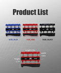 Product list showing red, blue, black hand grip exercisers with different spring tensions, including Red Hand Grip Exerciser For Finger Strength And Grip Training With 7 Pound Spring Portable Gripper Great For Hand Rehab Stress Relief And Everyday Squeeze Workouts At Home.