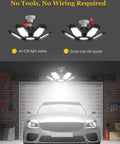 240W LED Garage Light With 6 Plus 1 Deformable Panels in garage showing E26 installation above a car