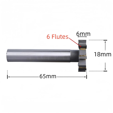 High Speed Steel HSS AL T Slot End Mill Cutter 6 Flute Woodruff Keyseat Cutter Half Round Keyway Milling Cutter Straight Shank 18x6x65mm