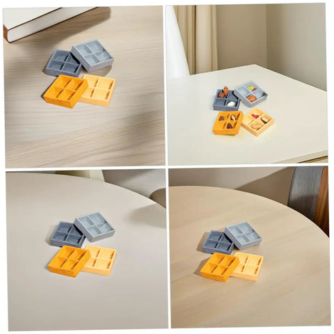 Miniature Storage Box Set For Dollhouse Accessories Made From Durable Resin With Four Grid Compartments Perfect For Storing Candy Nuts Or Tiny Ornaments And Micro Landscape Details For Scene Decor displayed on a table