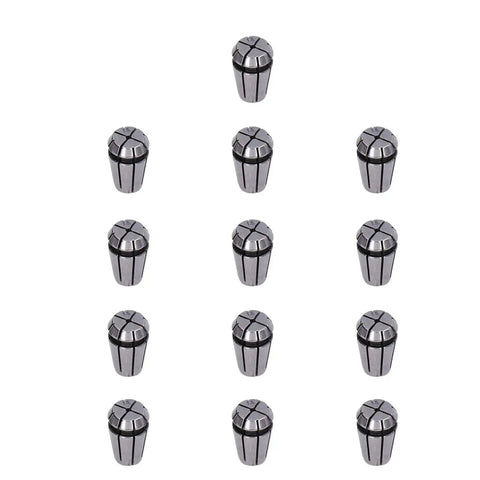 Image of Big Time 13 Piece ER11 Spring Collet Set 1mm To 7mm with each collet standing vertically for precision machining.