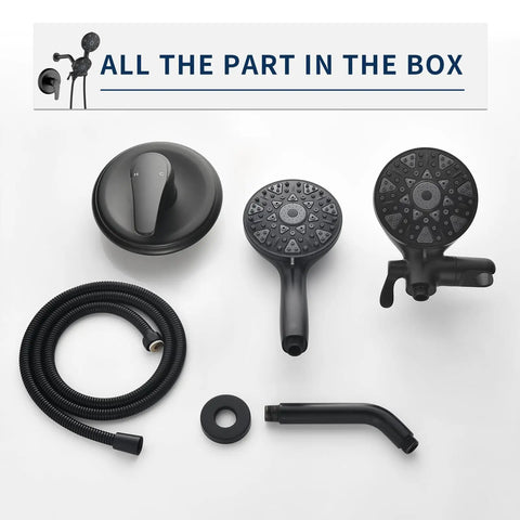 Matte Black Shower System With Dual Fixed And Handheld Heads Featuring Six Spray Modes And A Three Way Diverter Valve Designed As A Complete Bathroom Trim Kit For A Serious Style Flex And Smooth Daily Ritual