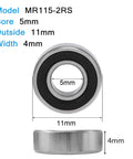 5x11x4 mm MR115-2RS miniature sealed ball bearing double rubber-sealed pre-lubricated deep groove steel small-width for motors