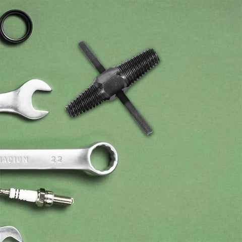 Super Tough Dual-Head Screw Extractor Kit For Stripped Bolts And Water Pipe Fixes. Easy-To-Use Bolt Remover Tool That Slams In Fast To Save Your Back And Time On Any Heavy Industry Or Home DIY Job Without Needing A Pro Plumber. black steel extractor with wrenches