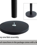 Premium 2 Pack Crowd Control Stanchions with base assembly detail and 15 pound weighted base, steel black posts