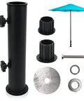 Universal Outdoor Umbrella Stand Heavy Duty Steel Tube Holder For Cement And Granite Boards DIY Tabletop Base parts displayed.