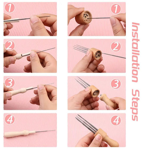 Needle Felting Kit With Three Size Sets Of 30 Needles Each Wooden Handle Tool Finger Cots And Essential Felting Supplies for DIY wool projects installation steps
