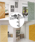 Heavy Duty Sliding Barn Door Hardware Kit 6.6Ft Stainless Steel Rail System For Single Wood Door Y Style Track installation view