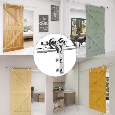 Heavy Duty Sliding Barn Door Hardware Kit 6.6Ft Stainless Steel Rail System For Single Wood Door Y Style Track installation view