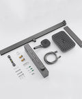 Exposed Shower Faucet System Piano Key Diverter Control White components laid out, including shower head, diverter, and installation parts.
