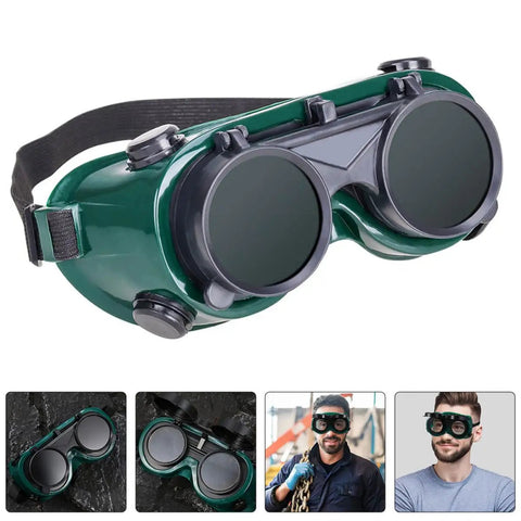 Top Shelf Welding Goggles Four Pack Anti Glare Safety Glasses With Comfy Adjustable Fit Rock Solid Build, side view, green shade.