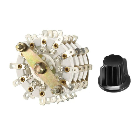 Four Pole Eleven Position Rotary Switch Band Selector With Four Decks And Knob, 48 Pins, 9.7mm Mount Hole, shown with black knob