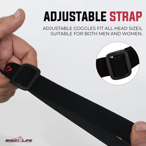 Mirage Vented Safety Goggles With Adjustable Elastic Band And Protective Pouch for Outdoor Activities detail showing adjustable strap.