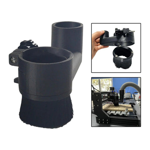 Pro Grade Cnc Spindle Dust Shields Featuring Tough Detachable Bristles for 300W and 500W router, black bristle dust cover with mount.