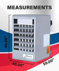 400K BTU Natural Gas Shop Heater With Built In Blower For Safe Indoor Commercial Use High Efficiency Stainless Steel Construction with dimensions.