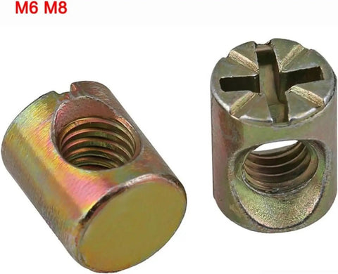 Barrel Nut Dowel 10 Pack For Woodworking And Furniture Builds, Hammer Embedded Bolts Zinc Plated M6 M8 Cross Slotted Fittings