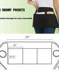 12 Pack Server Aprons With 3 Pockets For Waitstaff, Water Resistant Half Aprons shown with dimensions and pocket placement.