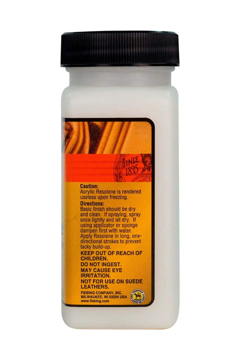 Back view of bottle showing instructions for Glossy Leather Finisher Top Coat for Boots, Purses, and Home Leather Projects.