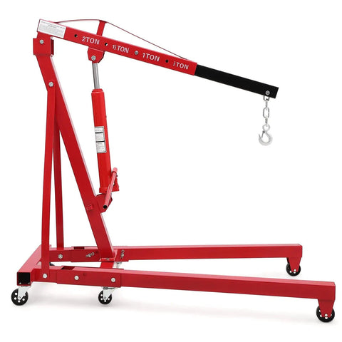 2 Ton Folding Hydraulic Engine Hoist With 6 Wheel Cherry Picker For Garage And Workshop Portable Shop Crane Lift Heavy Duty Steel Construction Easy Fold Lifting Up To 4400 Lbs