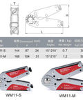 Heavy Duty Adjustable Angling Welding Magnet With Dual On Off Switches And 15 To 210 Degree Scale Lockable With Hex Wrench Neodymium Clamp Delivers 110 Lb Per Side Holding Power For Precise Fabrication WM11 M, showing product diagram and specifications.
