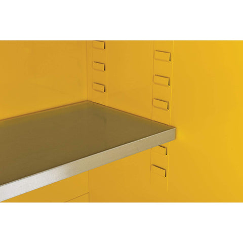 No Slouch Double Drum Safety Cabinet For Flammable Liquids With Manual Close and Drum Rollers Built Like A Boss interior shelf detail.