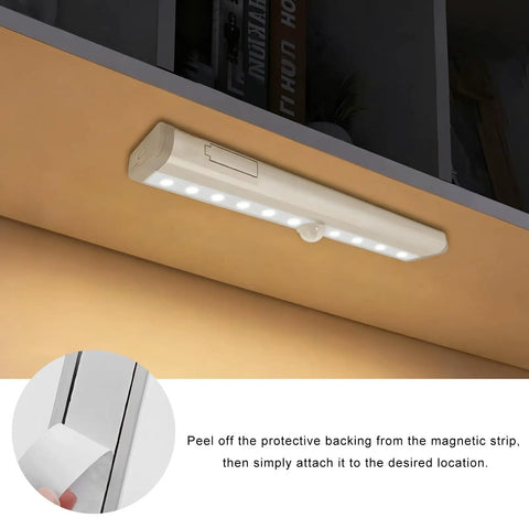 Pack Of Three Motion Activated Rv Step Lights With 10 Bright Leds And Instant Trigger showing the installation process of magnetic light strip.